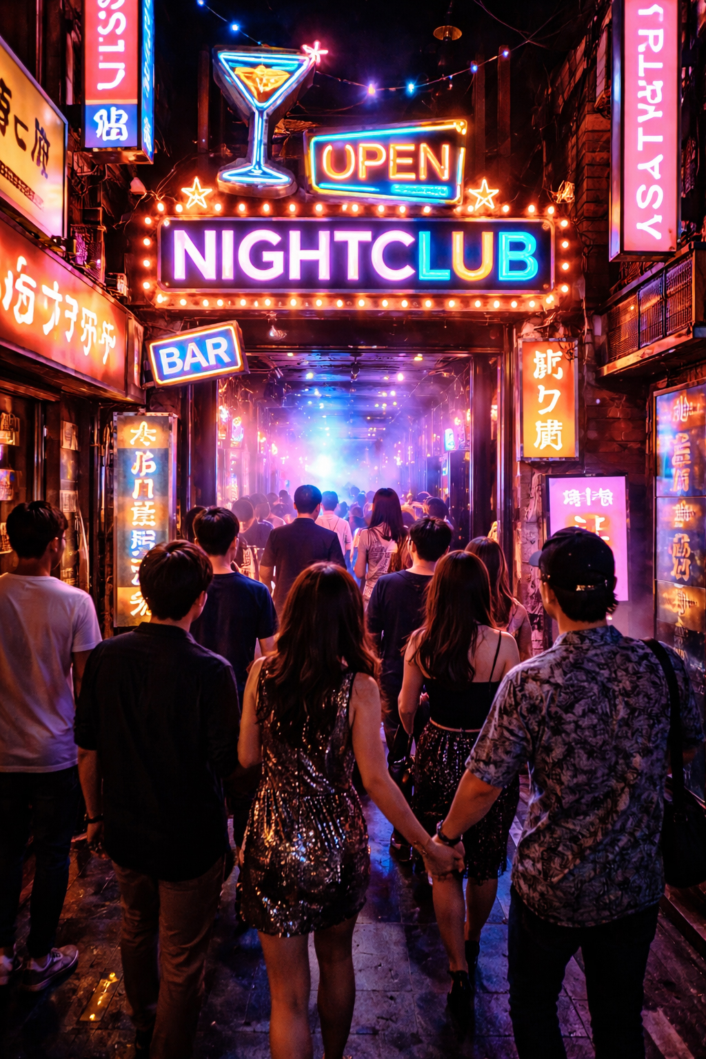 Neon-lit Tokyo nightlife scene